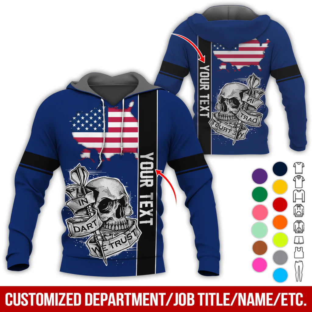 Customized Name & Text Darts Skull Premium Hoodie, In Darts We Trust Skull & American Map Pattern Hoodie, Perfect Gift For Darts Lovers, Friend, Family - Image 6