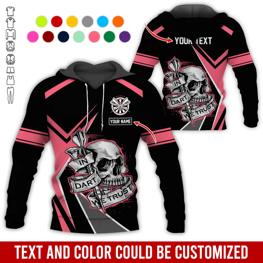 Customized Name & Text Darts Skull Premium Hoodie, In Darts We Trust Skull Pattern Colorful Hoodie, Perfect Gift For Darts Lovers, Friend, Family - Image 10