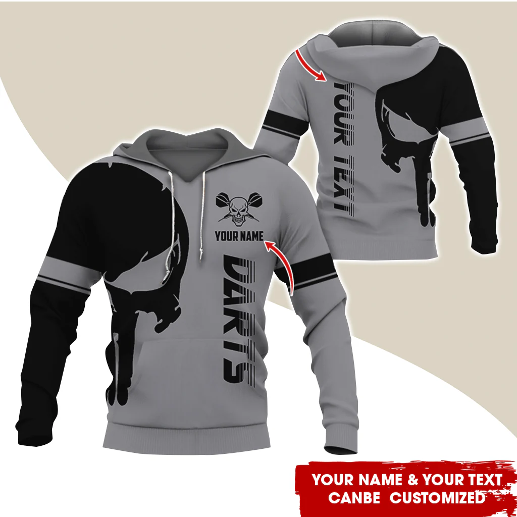 Customized Name & Text Darts Skull Premium Hoodie, Skull & Darts Pattern Hoodie, Perfect Gift For Darts Lovers, Friend, Family - Image 2
