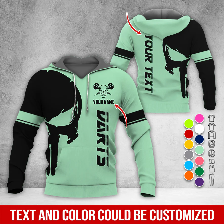 Customized Name & Text Darts Skull Premium Hoodie, Skull & Darts Pattern Hoodie, Perfect Gift For Darts Lovers, Friend, Family - Image 4
