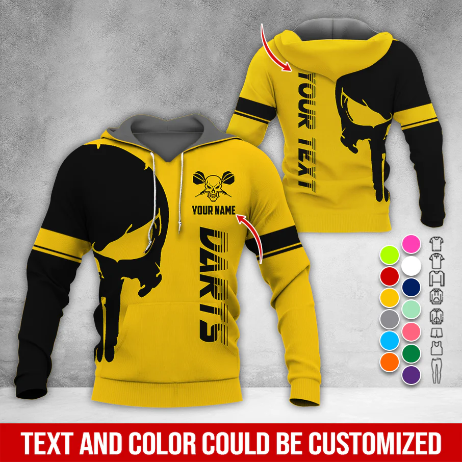 Customized Name & Text Darts Skull Premium Hoodie, Skull & Darts Pattern Hoodie, Perfect Gift For Darts Lovers, Friend, Family - Image 5