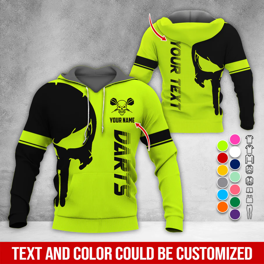 Customized Name & Text Darts Skull Premium Hoodie, Skull & Darts Pattern Hoodie, Perfect Gift For Darts Lovers, Friend, Family - Image 7