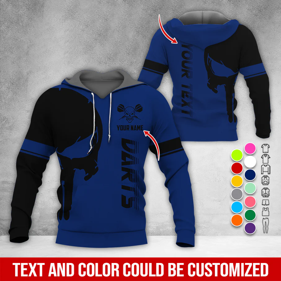 Customized Name & Text Darts Skull Premium Hoodie, Skull & Darts Pattern Hoodie, Perfect Gift For Darts Lovers, Friend, Family - Image 8