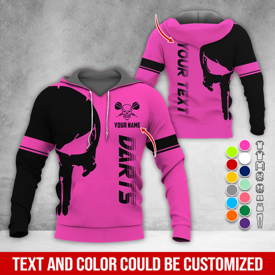 Customized Name & Text Darts Skull Premium Hoodie, Skull & Darts Pattern Hoodie, Perfect Gift For Darts Lovers, Friend, Family - Image 9