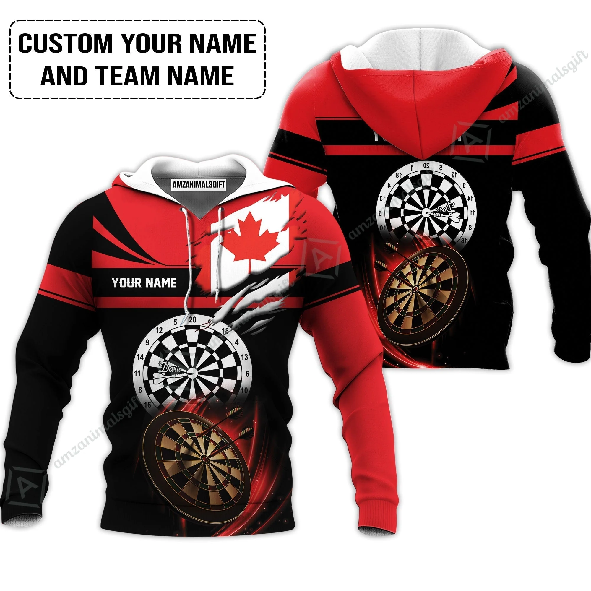Customized Name & Text Darts Sweatshirt, Canada Flag Personalized Name Darts Sweatshirt - Image 3