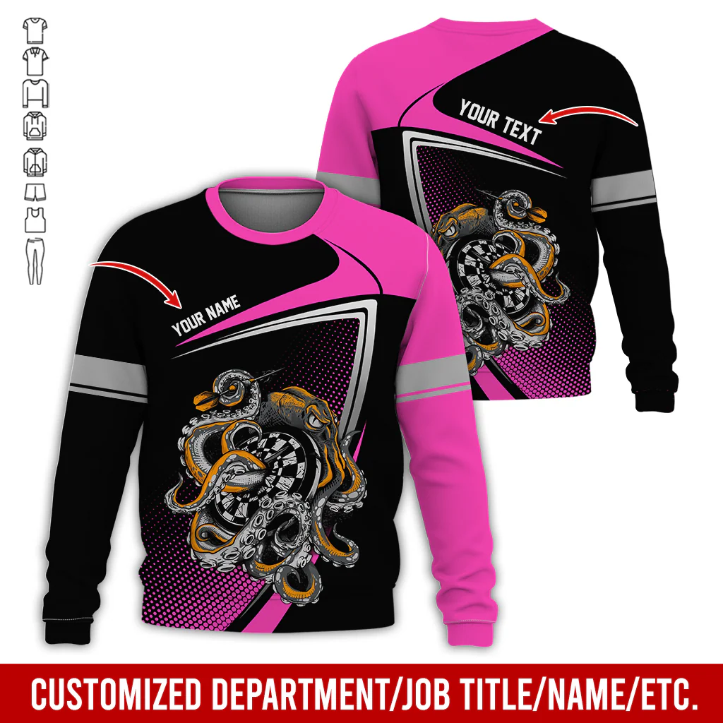 Customized Name & Text Darts Sweatshirt, Octopus & Dartboard Pattern Darts Shirts For Men & Women - Gift For Darts Lovers, Friend, Family - Image 10