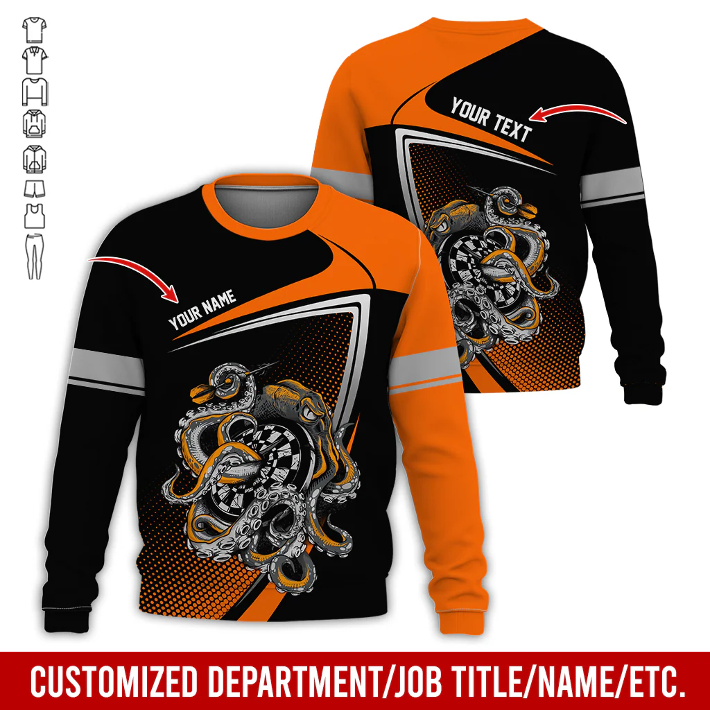 Customized Name & Text Darts Sweatshirt, Octopus & Dartboard Pattern Darts Shirts For Men & Women - Gift For Darts Lovers, Friend, Family - Image 11