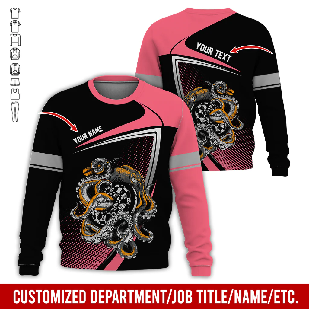 Customized Name & Text Darts Sweatshirt, Octopus & Dartboard Pattern Darts Shirts For Men & Women - Gift For Darts Lovers, Friend, Family - Image 12