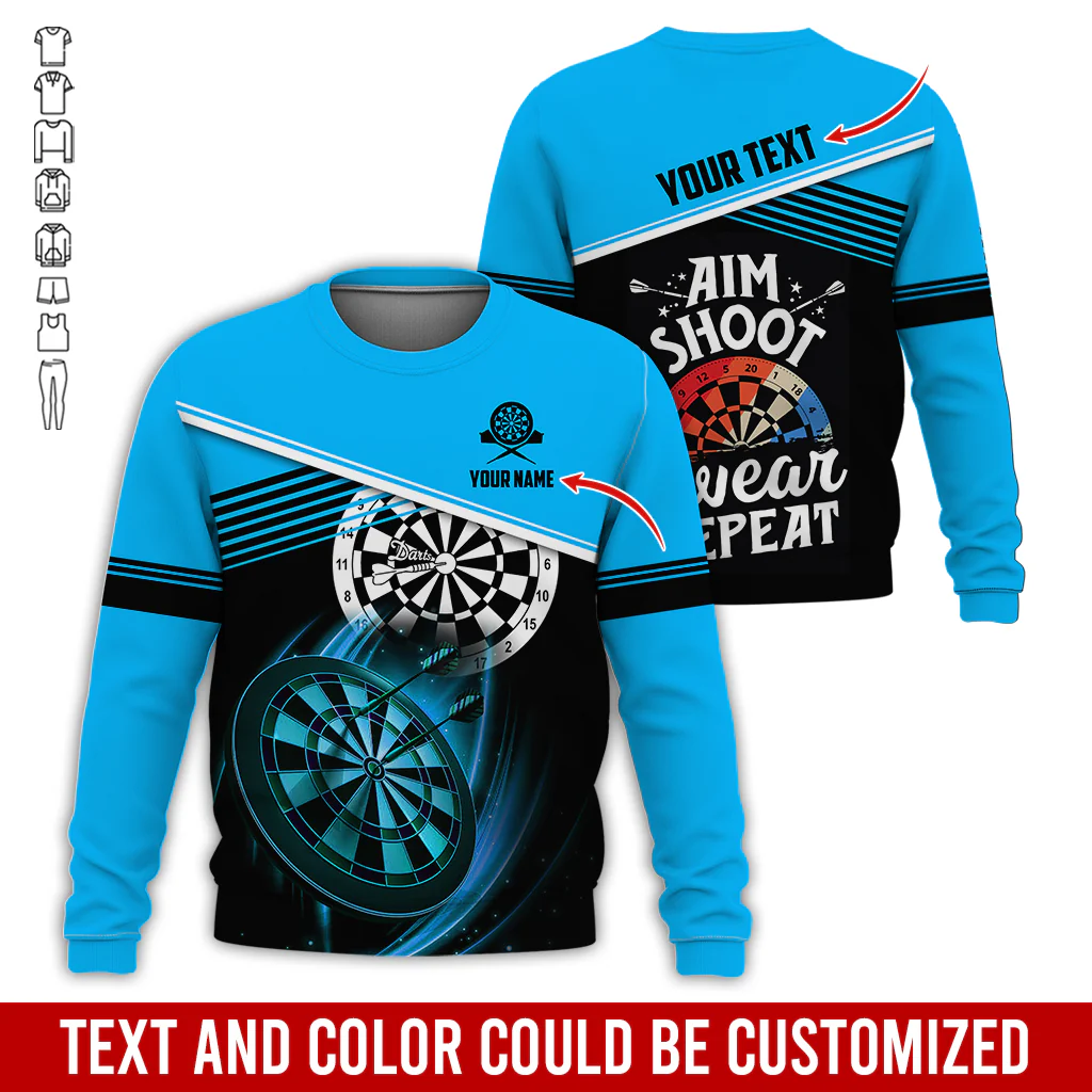 Customized Name & Text Darts Sweatshirt, Personalized Aim Shoot Swear Repeat Sweatshirt For Men & Women - Gift For Darts Lovers, Darts Players - Image 6