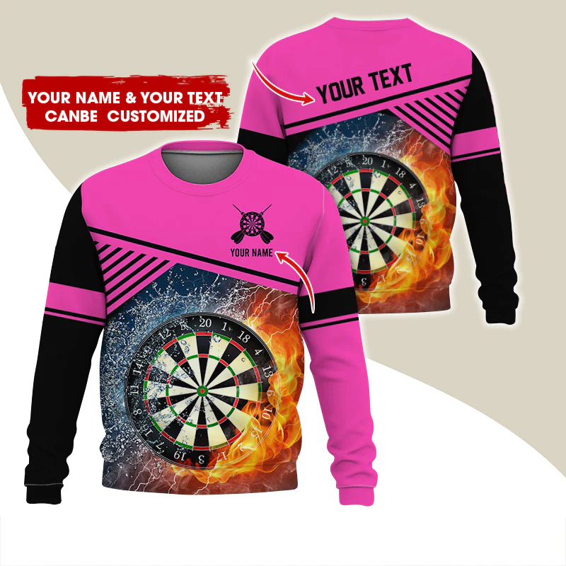 Customized Name & Text Darts Sweatshirt, Personalized Ice & Flame Dartboard For Men & Women - Gift For Darts Lovers, Darts Players - Image 8
