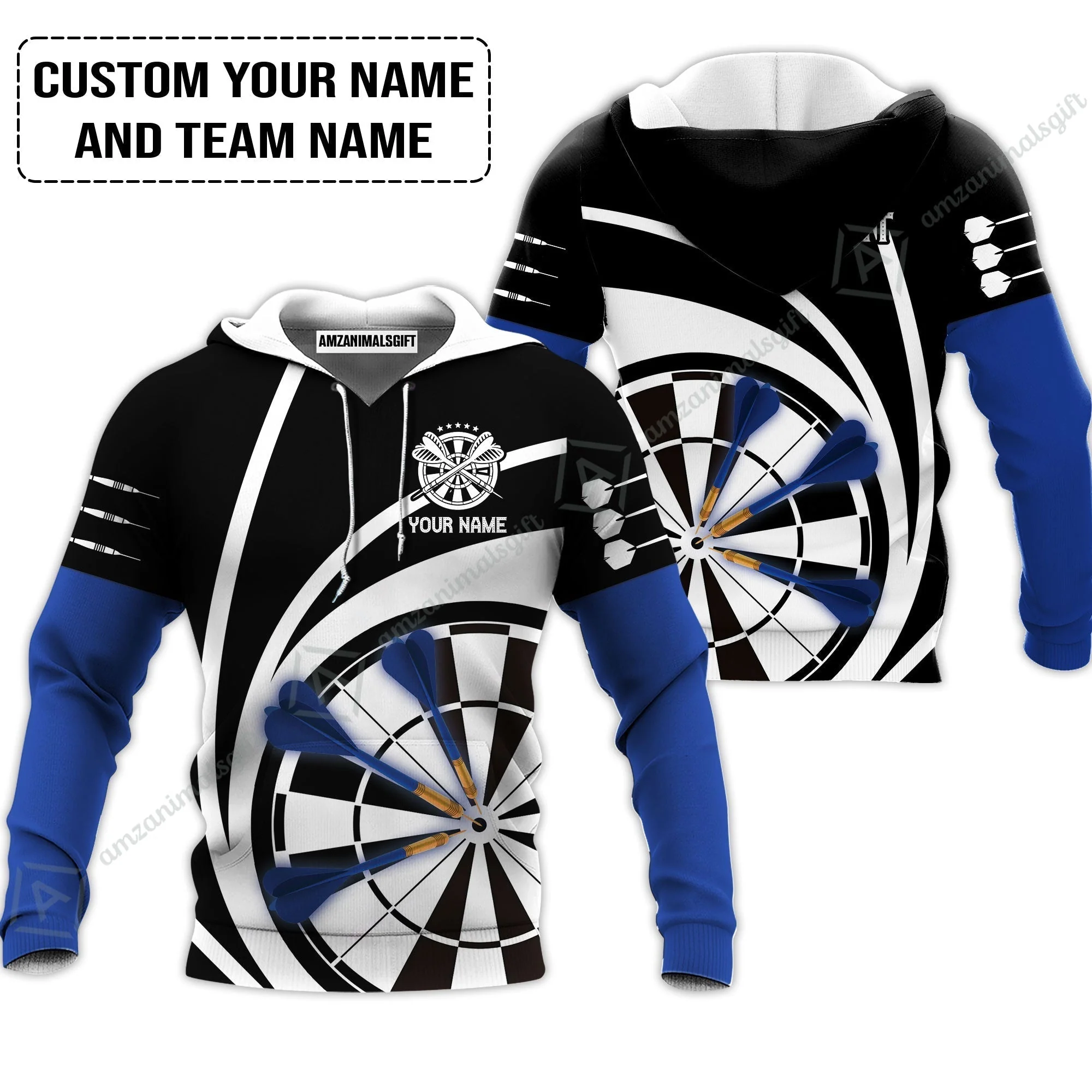 Customized Name & Text Darts Sweatshirt, Personalized Name Blue Dark Darts Team Sweatshirt - Image 3