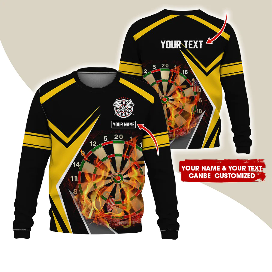 Customized Name & Text Darts Sweatshirt, Personalized Name Dartboard Flame Sweatshirt For Men & Women - Gift For Darts Lovers, Darts Players - Image 2