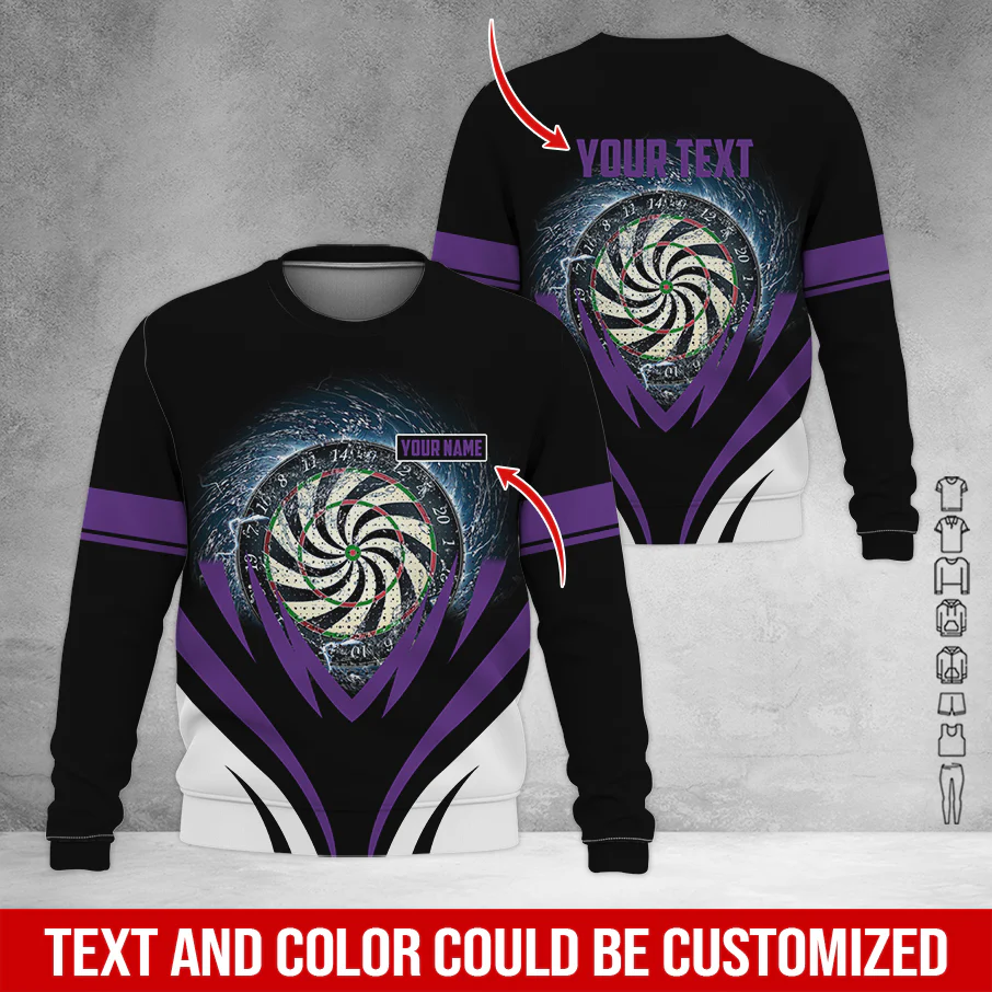 Customized Name & Text Darts Sweatshirt, Personalized Name Dartboard Sweatshirt For Men & Women - Gift For Darts Lovers, Darts Players - Image 2