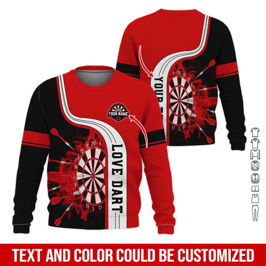 Customized Name & Text Darts Sweatshirt, Personalized Name Love Dart Sweatshirt For Men & Women - Gift For Darts Lovers, Darts Players - Image 2