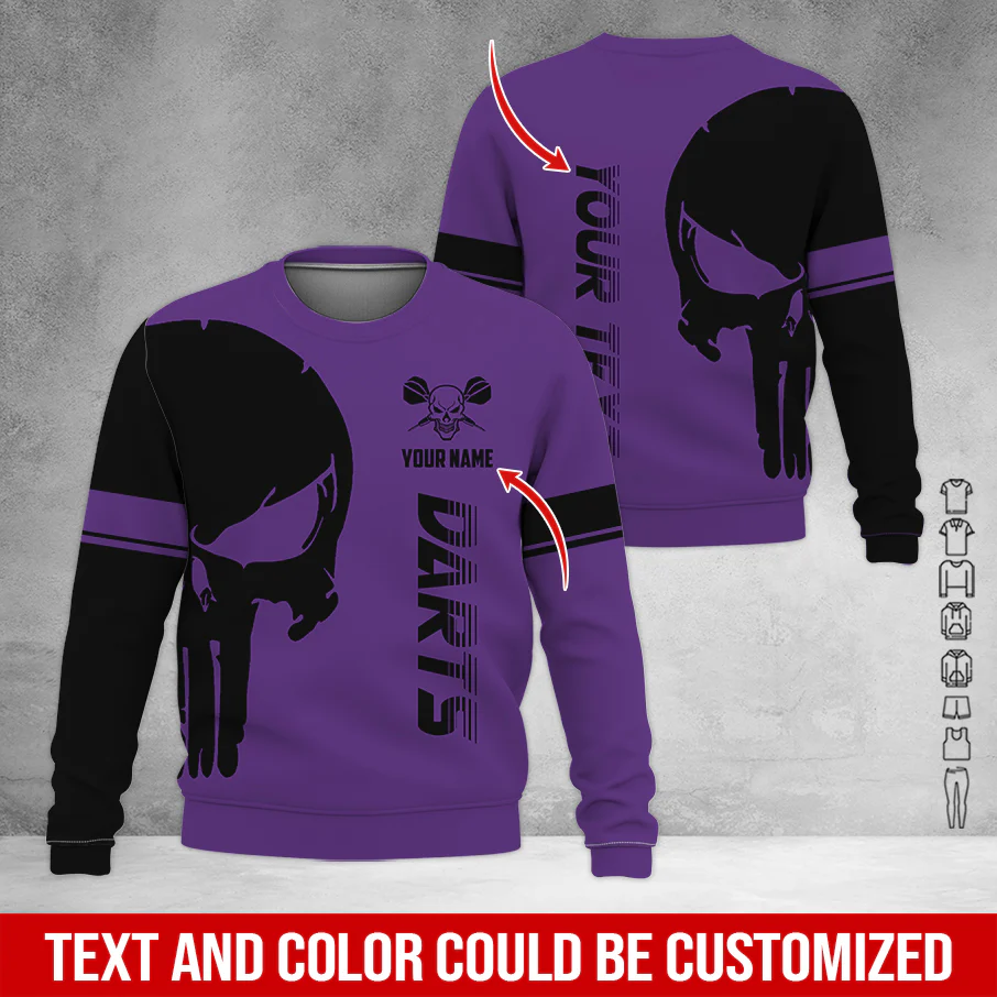 Customized Name & Text Darts Sweatshirt, Personalized Name Skull Darts Sweatshirt For Men & Women - Gift For Darts Lovers, Darts Players - Image 10