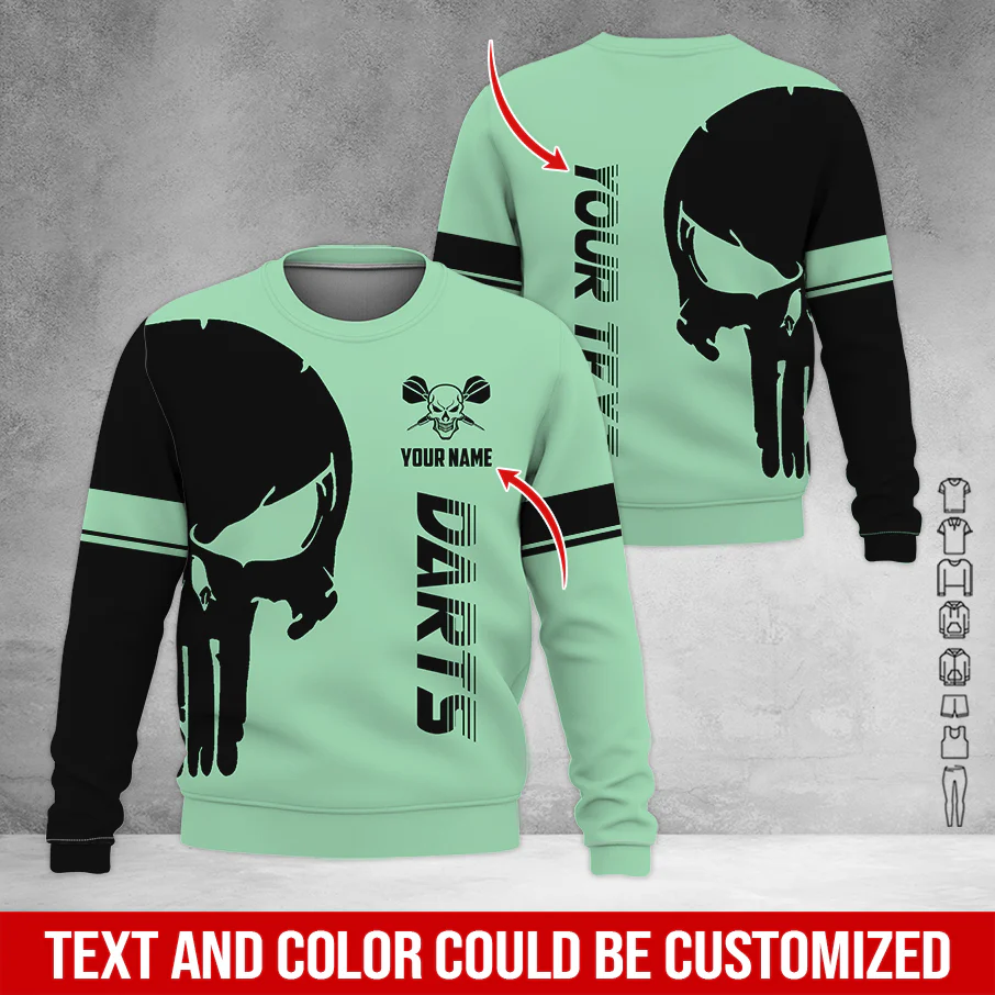 Customized Name & Text Darts Sweatshirt, Personalized Name Skull Darts Sweatshirt For Men & Women - Gift For Darts Lovers, Darts Players - Image 7