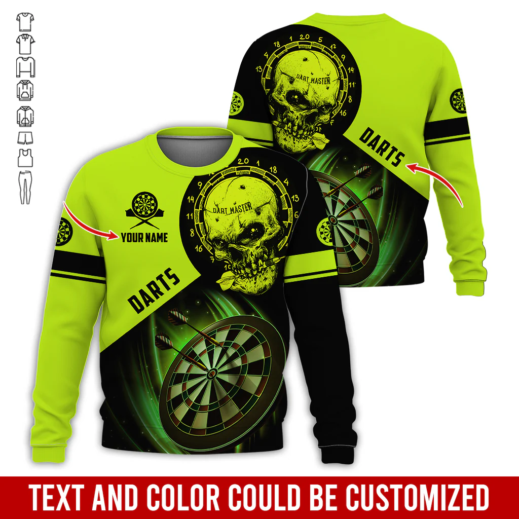 Customized Name & Text Darts Sweatshirt, Personalized Name Skull Master Darts Sweatshirt For Men & Women - Gift For Darts Lovers, Darts Players - Image 2