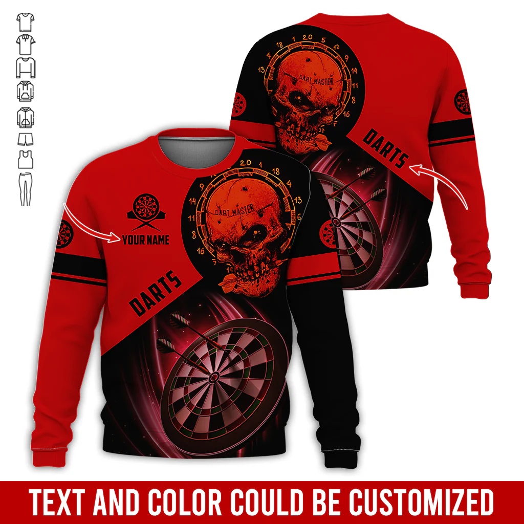 Customized Name & Text Darts Sweatshirt, Personalized Name Skull Master Darts Sweatshirt For Men & Women - Gift For Darts Lovers, Darts Players - Image 3
