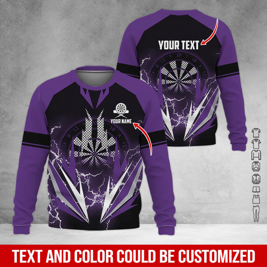 Customized Name & Text Darts Sweatshirt, Personalized Name Thunder Darts Sweatshirt For Men & Women - Gift For Darts Lovers, Darts Players - Image 3