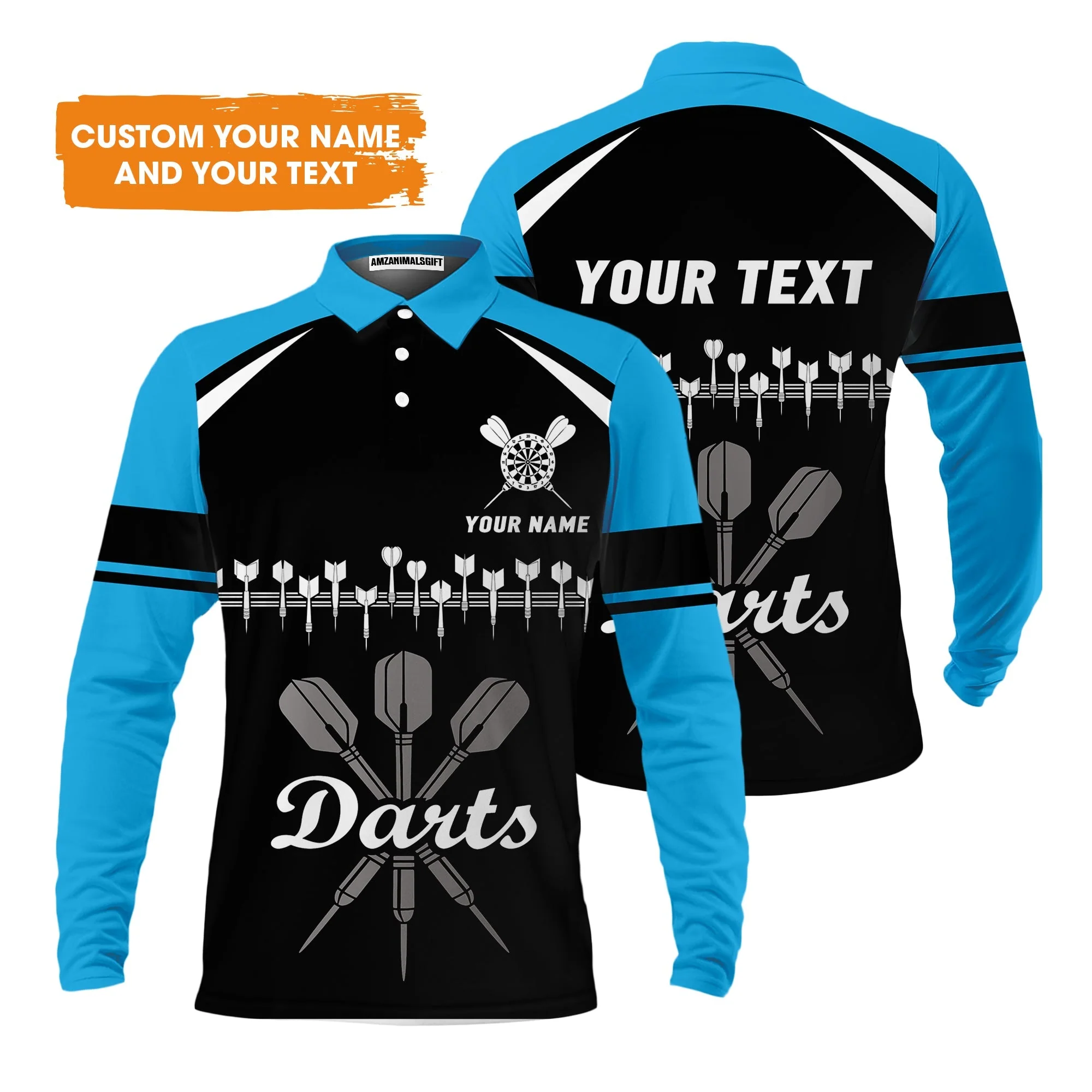 Customized Name & Text Darts T-Shirt, Personalized Darts Team Blue T-Shirt - Perfect Gift For Darts Lovers - Image 3