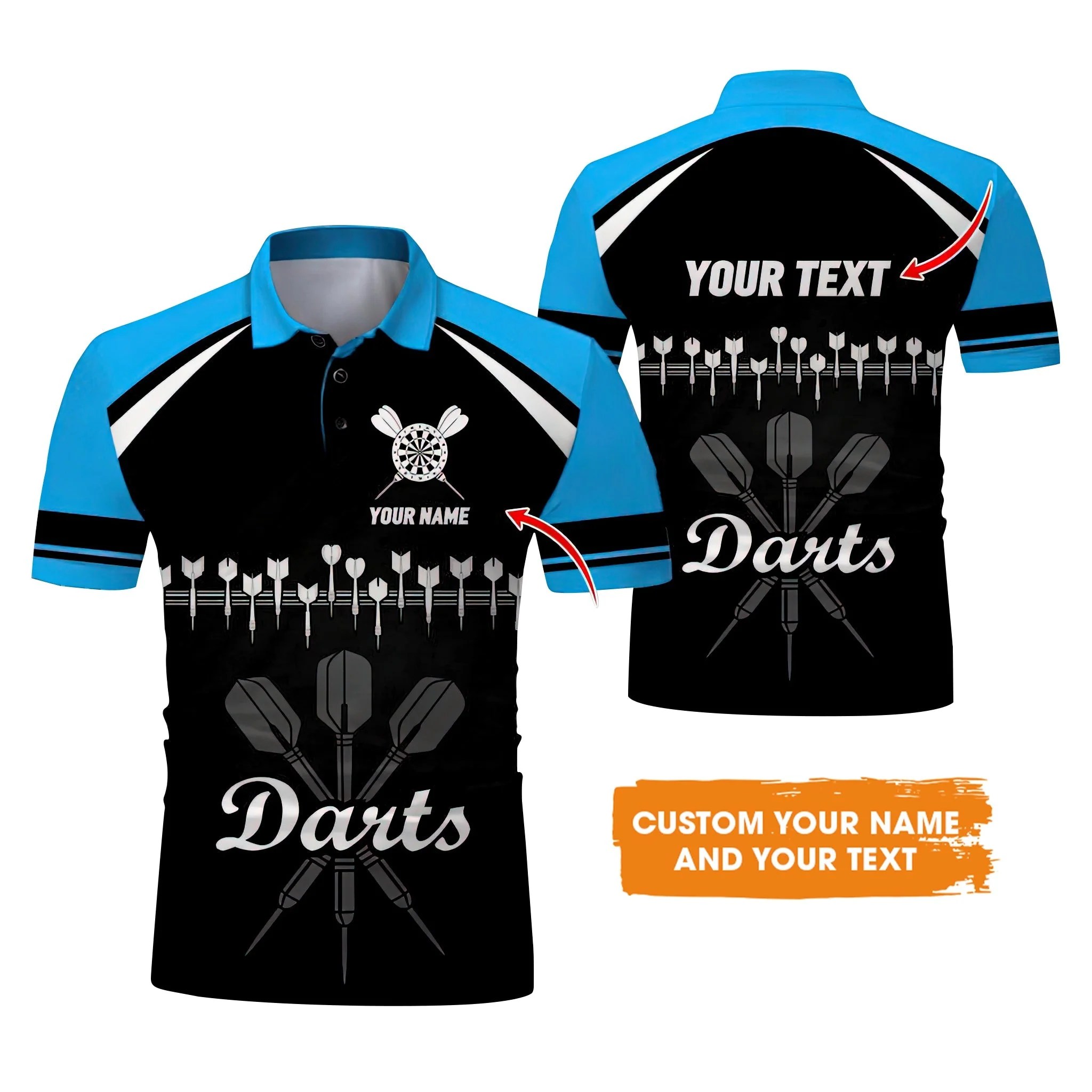 Customized Name & Text Darts T-Shirt, Personalized Darts Team Blue T-Shirt - Perfect Gift For Darts Lovers - Image 4
