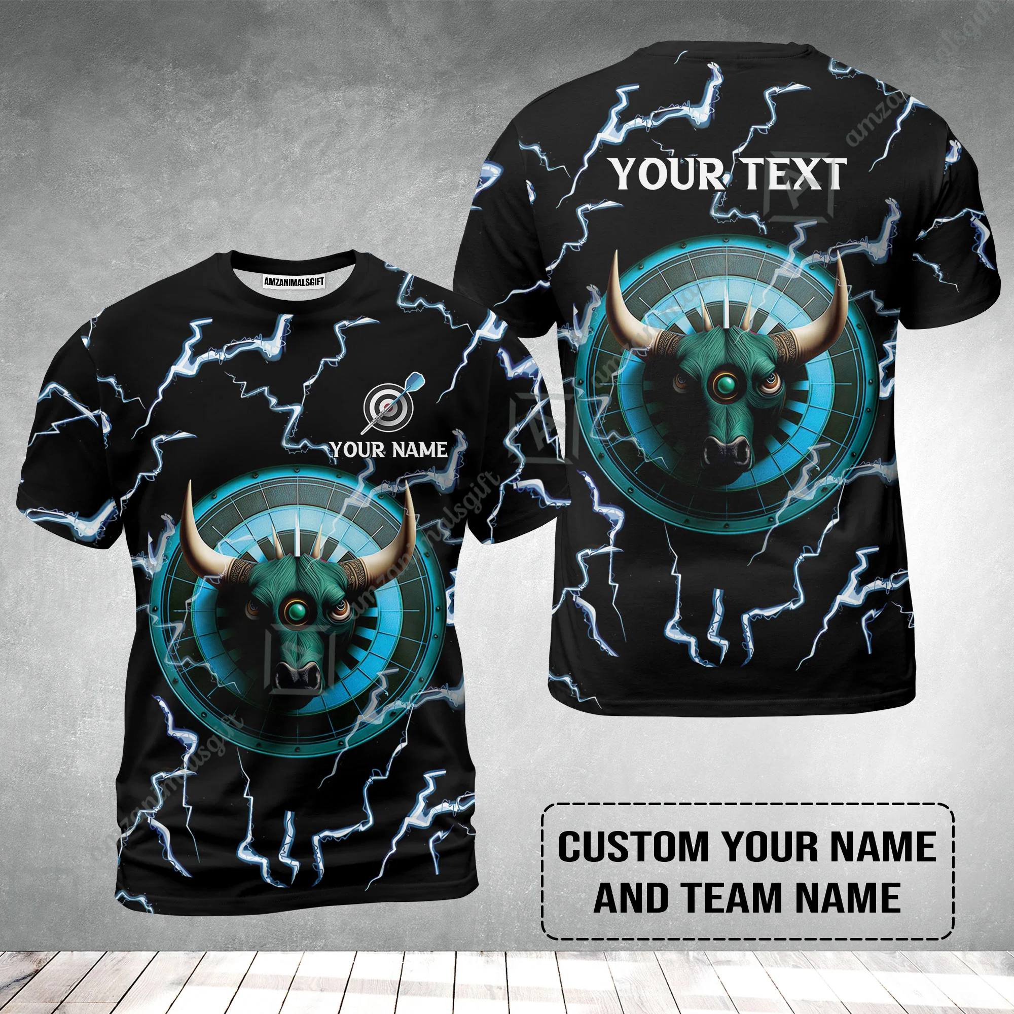 Customized Name & Text Darts T-Shirt, Personalized Name Bullseye Dartboard T-Shirt - Image 2