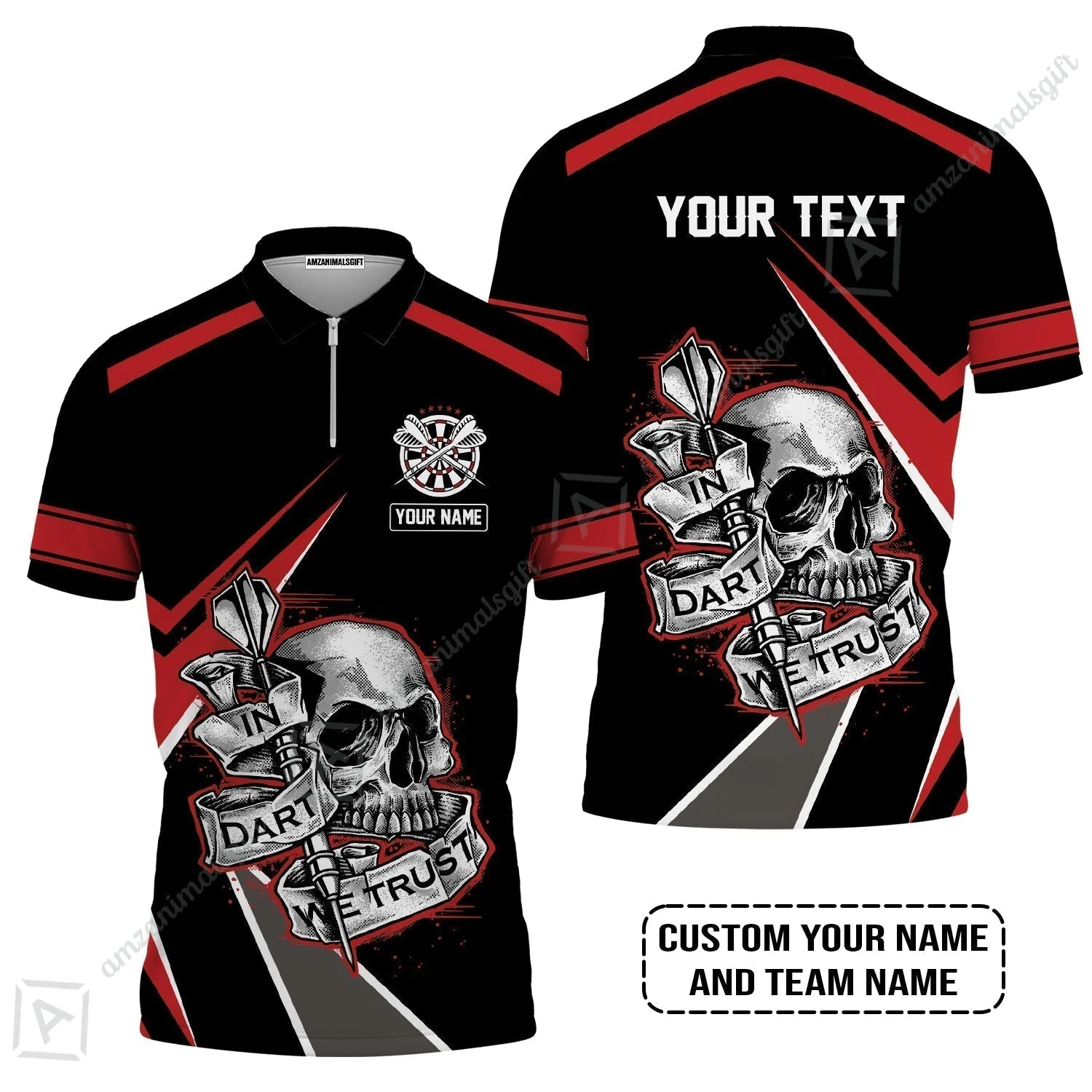 Customized Name & Text Darts T-Shirt, Skull In Darts We Trust Personalized Darts T-Shirt - Image 6