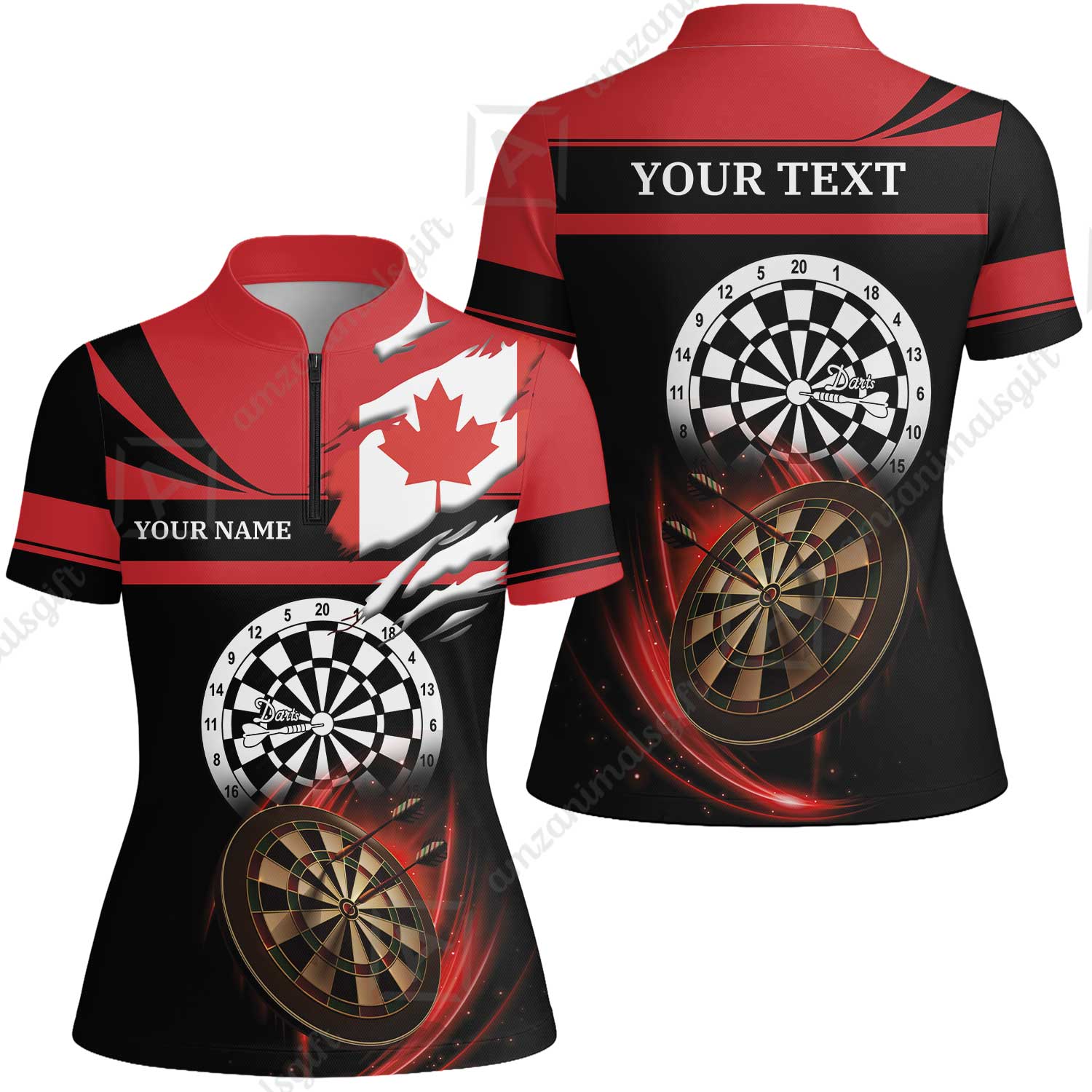 Customized Name & Text Darts Quarter-Zip Polo Shirt, Canada Flag Personalized Name Darts Quarter-Zip Polo Shirt - Image 6