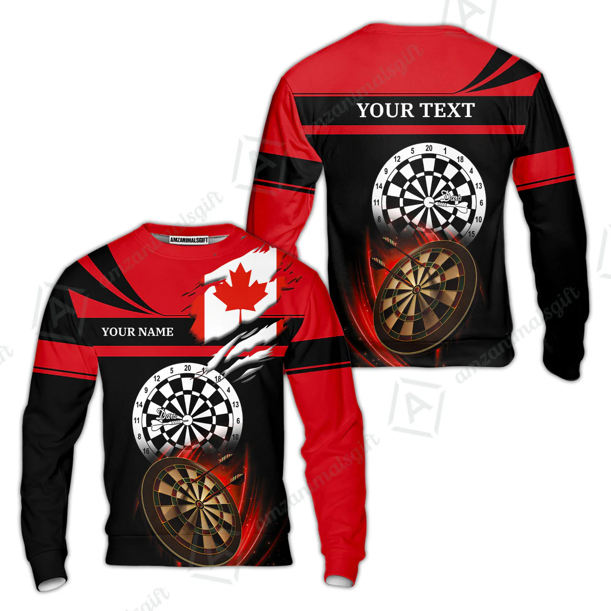 Customized Name & Text Darts Quarter-Zip Polo Shirt, Canada Flag Personalized Name Darts Quarter-Zip Polo Shirt - Image 9