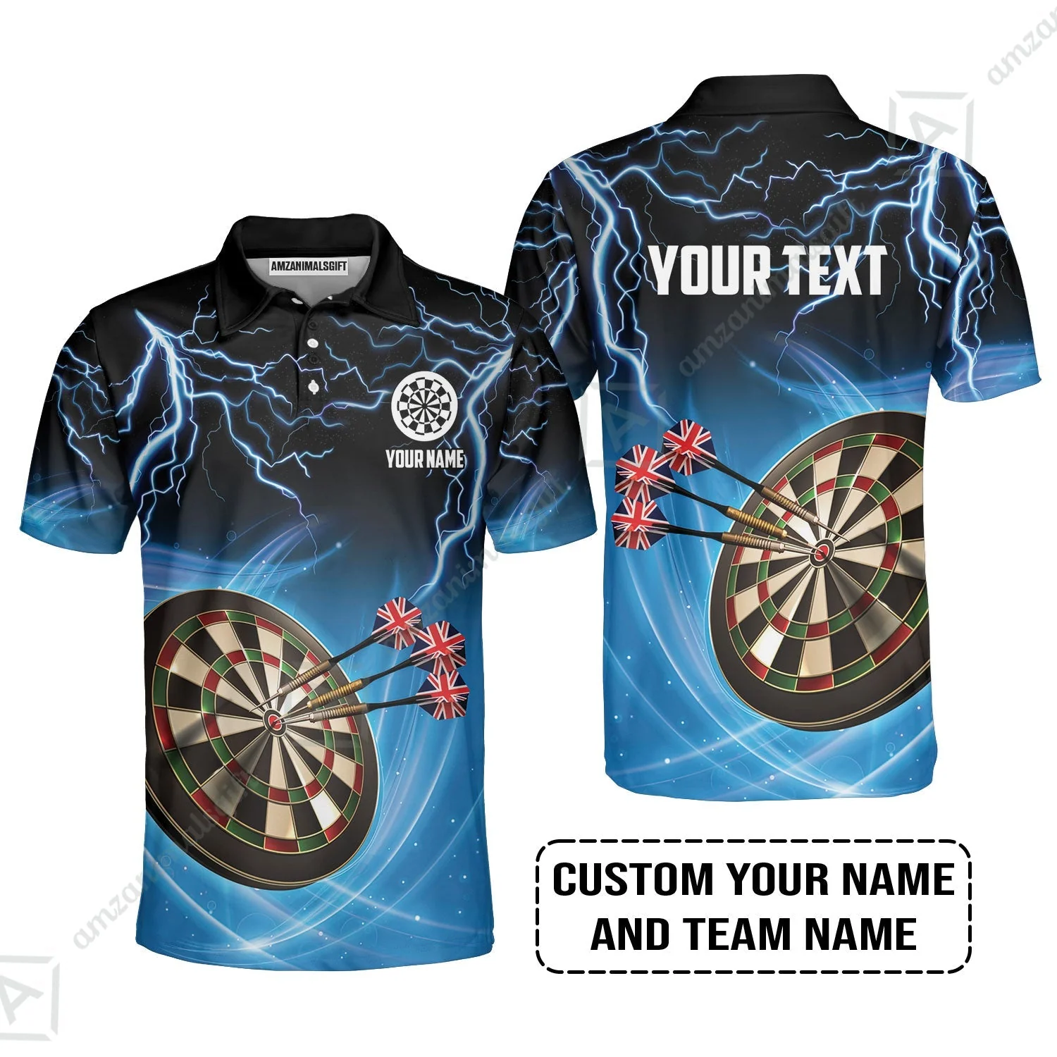 Customized Name & Text Darts Zip Polo Shirt, Kingdom of England Darts Personalized Darts Zip Polo Shirt - Image 4