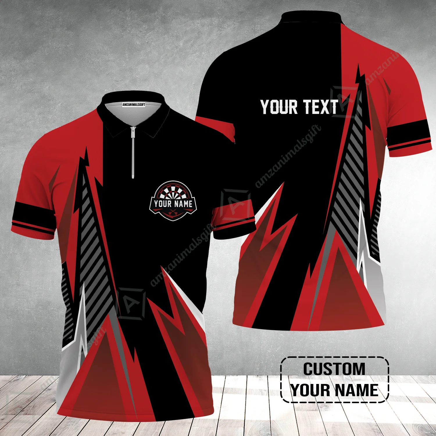 Customized Name & Text Darts Zip Polo Shirt, Personalized Name Darts Zip Polo Shirt - Image 2