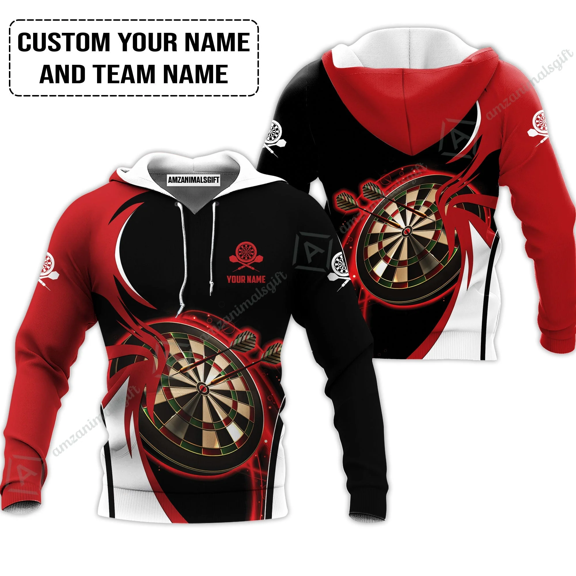 Customized Name & Text Darts Zip Polo Shirt, Personalized Red Darts Uniforms Zip Polo Shirt - Image 5