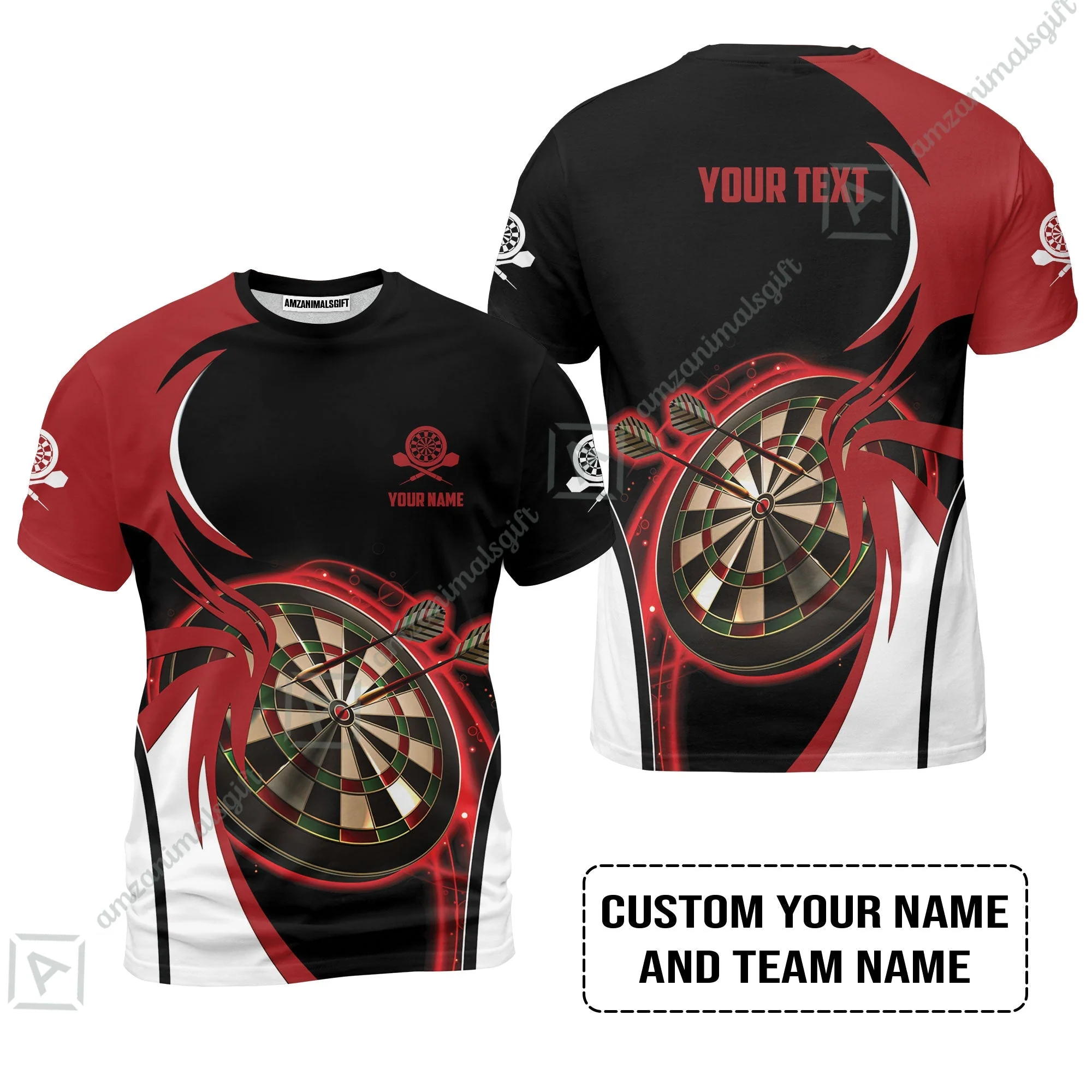 Customized Name & Text Darts Zip Polo Shirt, Personalized Red Darts Uniforms Zip Polo Shirt - Image 8