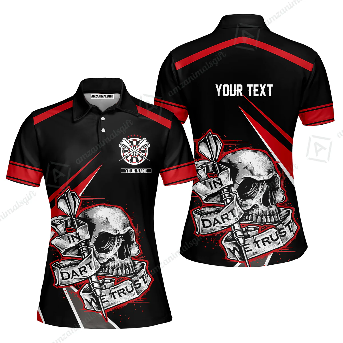 Customized Name & Text Darts Men Polo Shirt, Skull In Darts We Trust Personalized Darts Zip Polo Shirt - Image 11