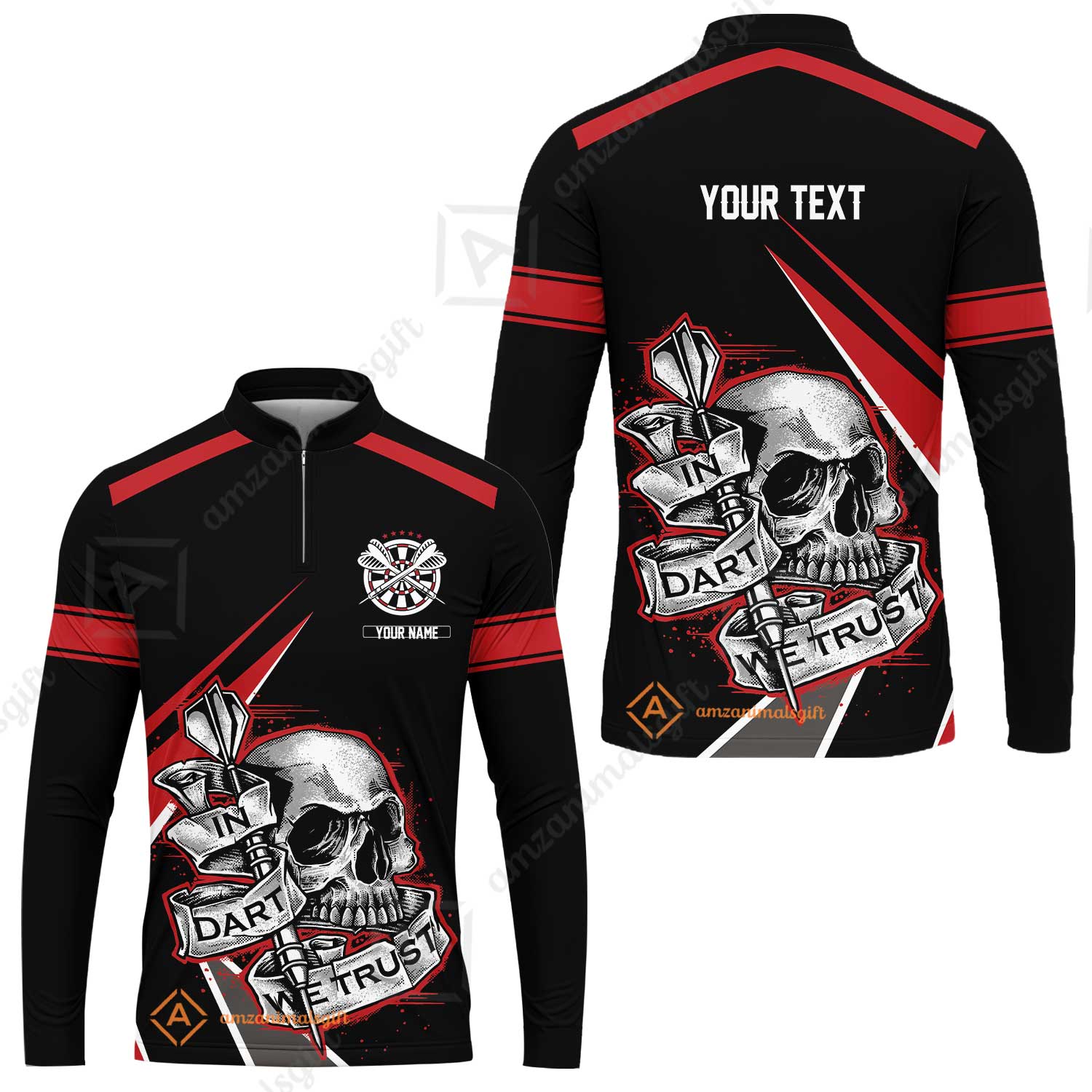 Customized Name & Text Darts Men Polo Shirt, Skull In Darts We Trust Personalized Darts Zip Polo Shirt - Image 5