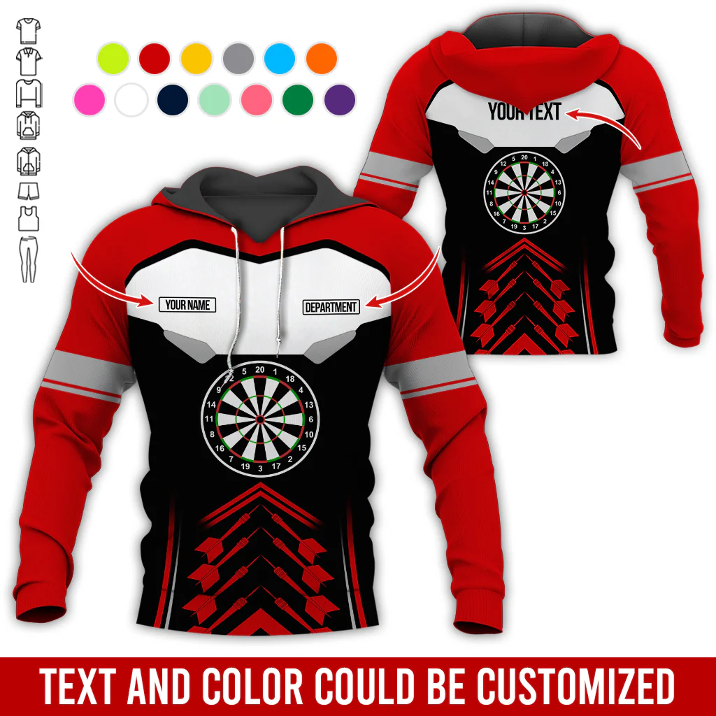 Customized Name, Text & Department Darts Premium Hoodie, Black & White Pattern Darts Hoodie, Perfect Gift For Darts Lovers, Darts Player - Image 3