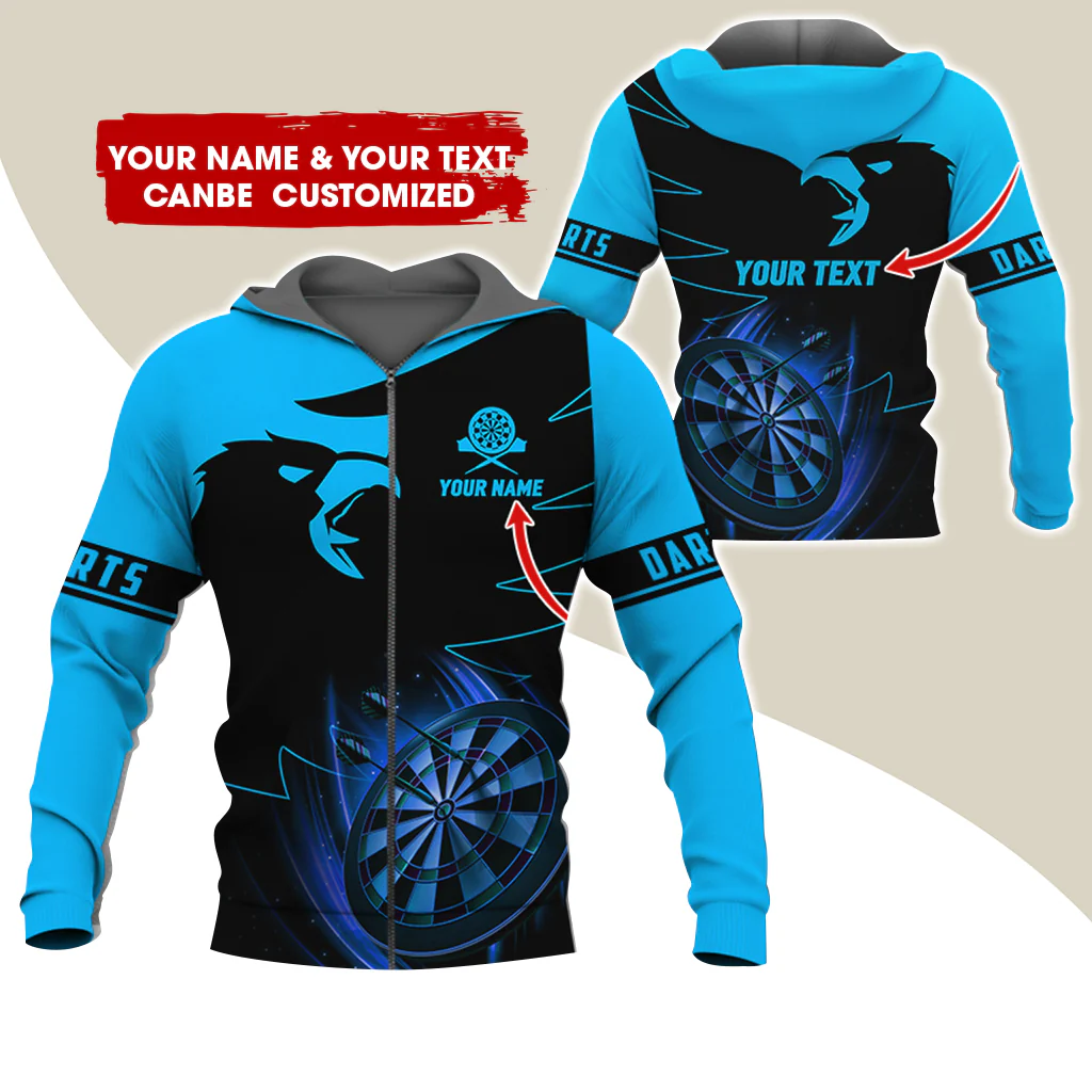 Customized Name & Text Eagle Darts Premium Zip Hoodie, Personalized Dartboard Zip Hoodie For Men & Women - Gift For Darts Lovers, Darts Players - Image 11