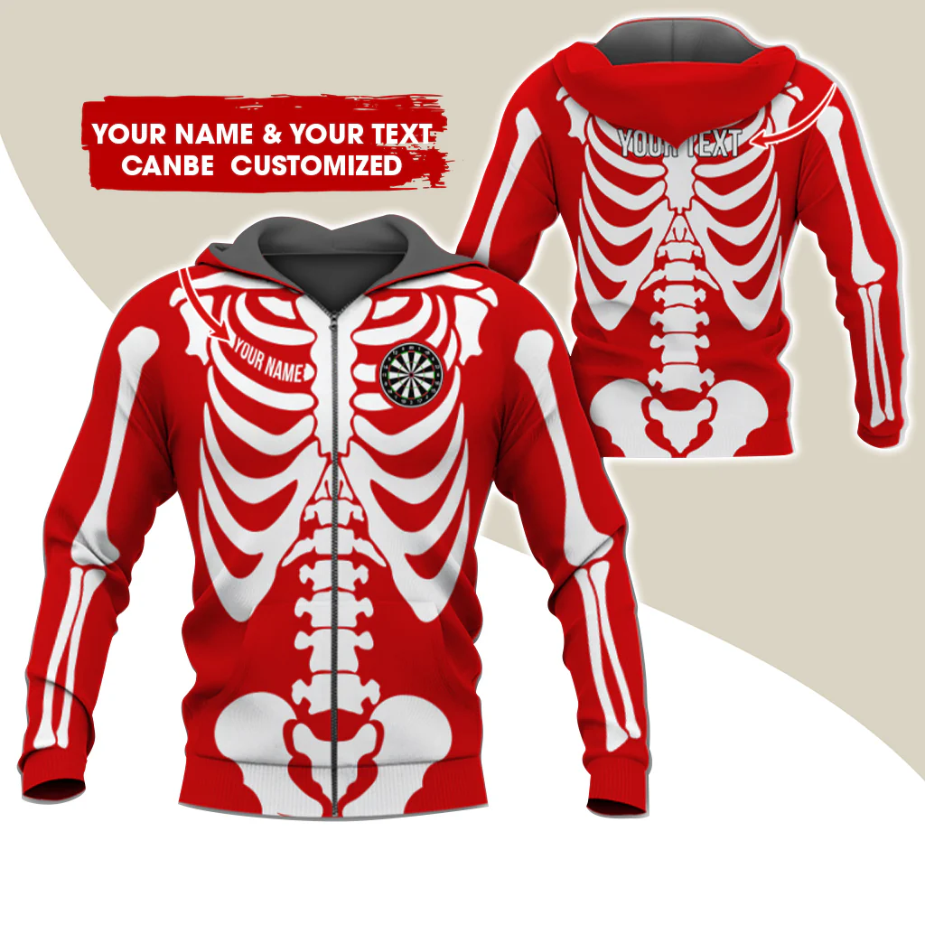 Customized Name & Text Skeleton Darts Premium Zip Hoodie, Personalized Name Darts Zip Hoodie For Men & Women - Gift For Darts Lovers, Darts Players - Image 11