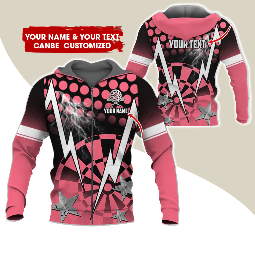 Customized Name & Text Thunder Lightning Darts Premium Zip Hoodie, Custom Star Darts Zip Hoodie For Men & Women - Gift For Darts Lovers, Darts Players - Image 11