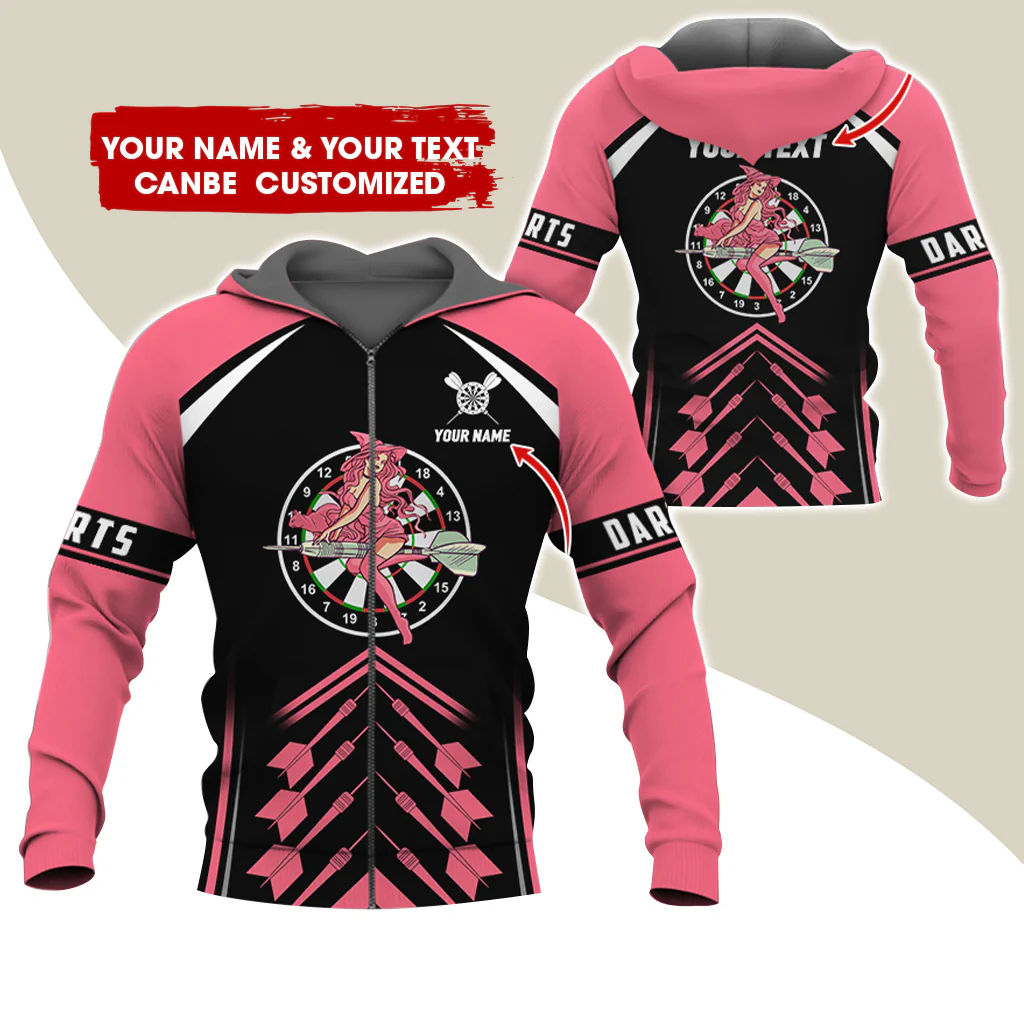 Customized Name & Text Witch Darts Premium Zip Hoodie, Personalized Name Dartboard Zip Hoodie For Men & Women - Gift For Darts Lovers, Darts Players - Image 12