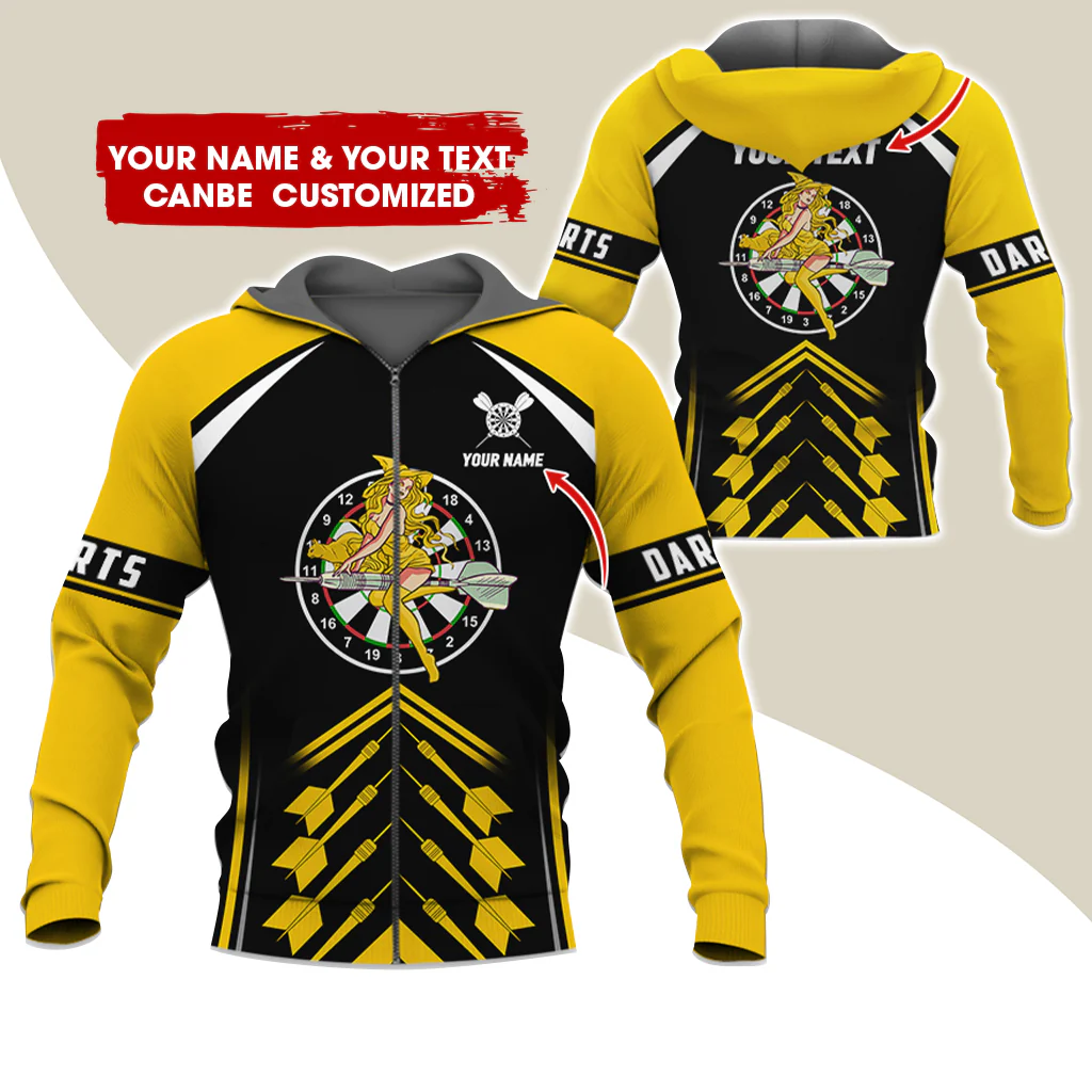 Customized Name & Text Witch Darts Premium Zip Hoodie, Personalized Name Dartboard Zip Hoodie For Men & Women - Gift For Darts Lovers, Darts Players - Image 5