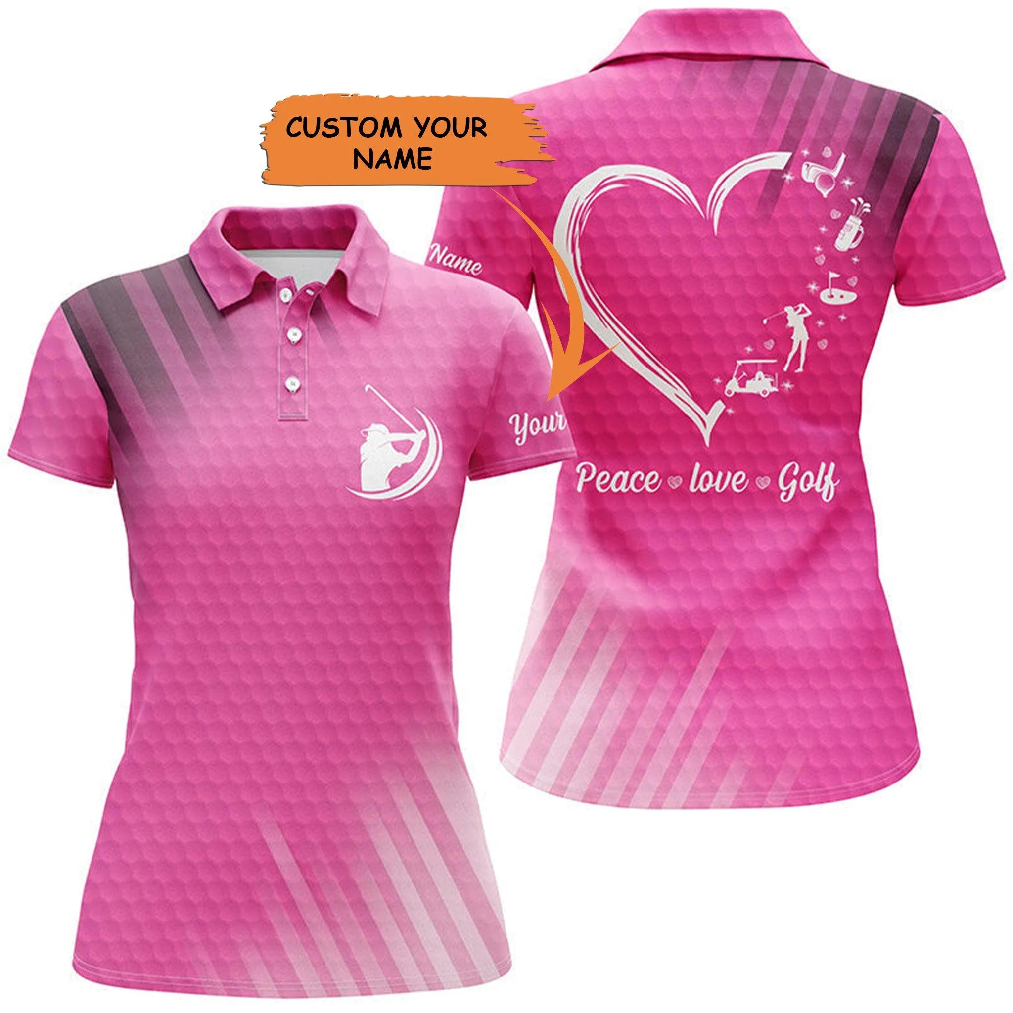 Customized Name Women Golf Polo Shirts, Multi color Women Golf Polo Shirts Peace Love Golf, Personalized Best Women Golf Shirts For Golfers, Golf Lovers