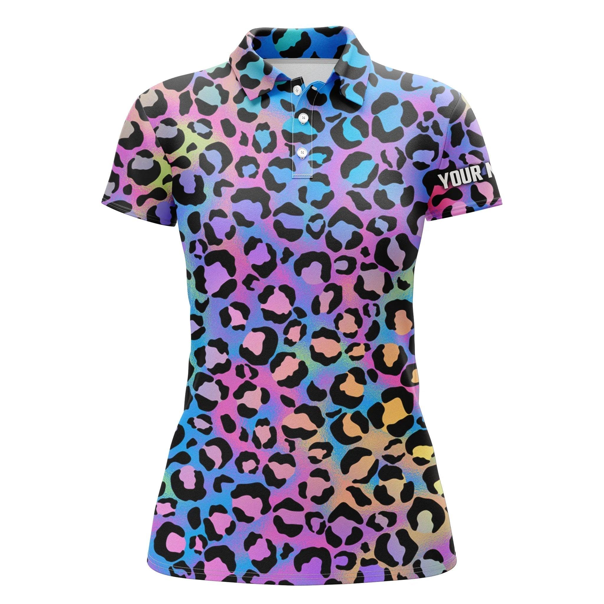 Customized Name Women Polo Shirts, Personalized Colorful Neon Gradient Leopard Polo Shirts - Perfect Gift For Ladies, Women - Image 2