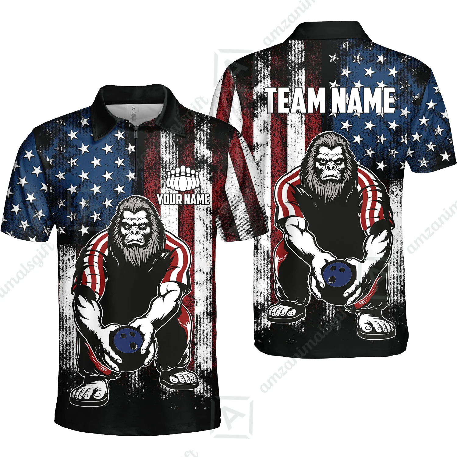 Customized Patriotic Bowling Polo Shirt, Custom Bigfoot Bowling Team Jerseys Polo Shirts, Bowling uniforms, Perfect Outfit For Bowlers - Image 3