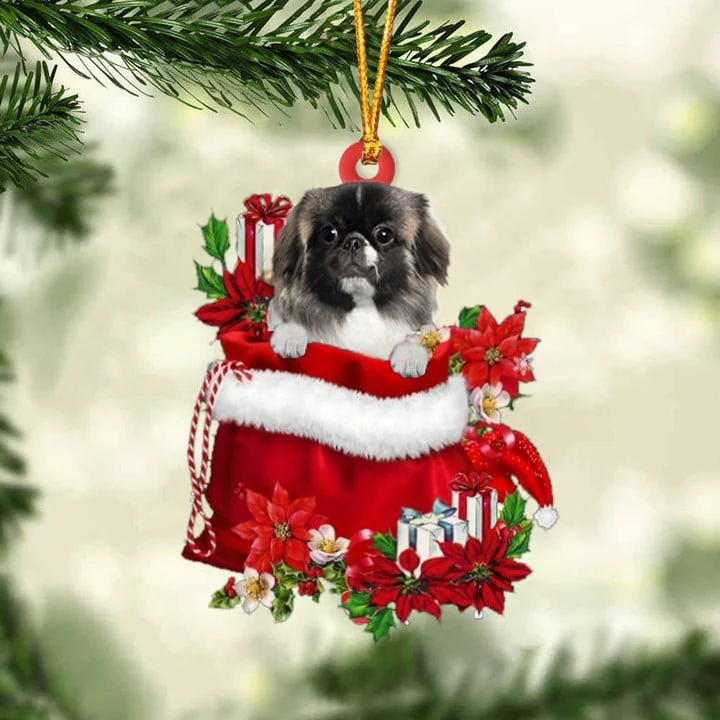 Customized Pekingese In Red Gift Bag Acrylic Christmas Ornament, Personalized Christmas Gift For Dog Lovers, Dog Mom - Image 2