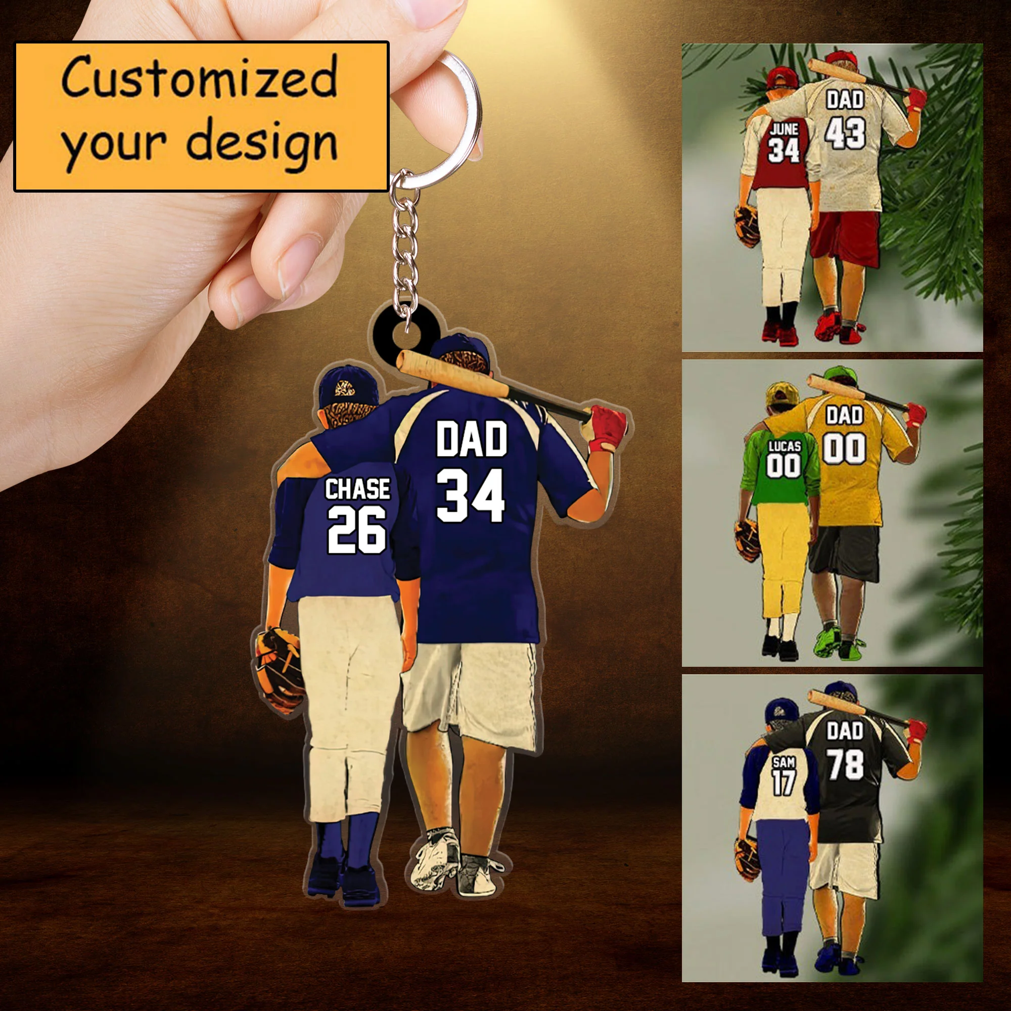 Customized Photo Baseball Players Dad & Son Christmas Acrylic Keychain Gift For Baseball Lovers Dad Son Coach - Christmas Acrylic Keychain Decor - Image 2