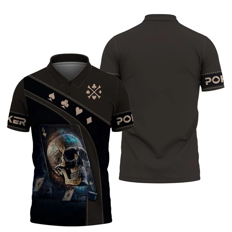 Customized Poker Shirt, Dark Skull Ace Card Shirts, Perfect Outfit For Poker Players