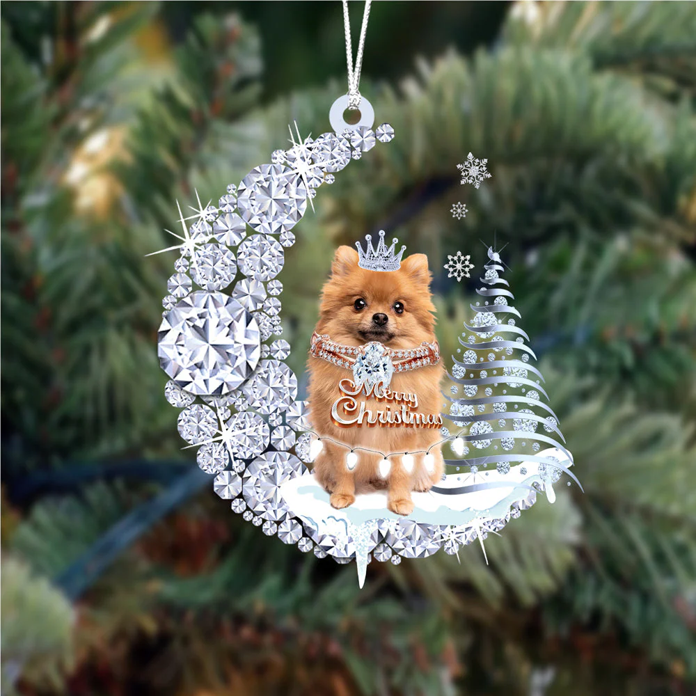 Customized Pomeranian Diamond Moon Merry Christmas Mica Ornament - Best Gift For Dog Lovers, Dog Owners - Image 2