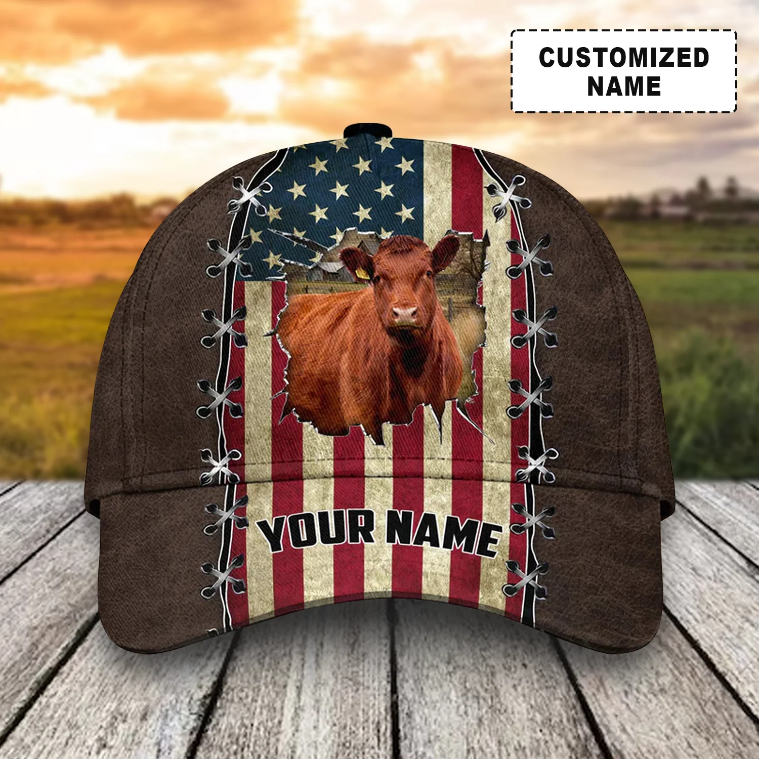 Customized Red Angus Cow Caps, Red Angus Cattle And American Flag Hats, Best Dairy Farm Hat For Men Women Farmer