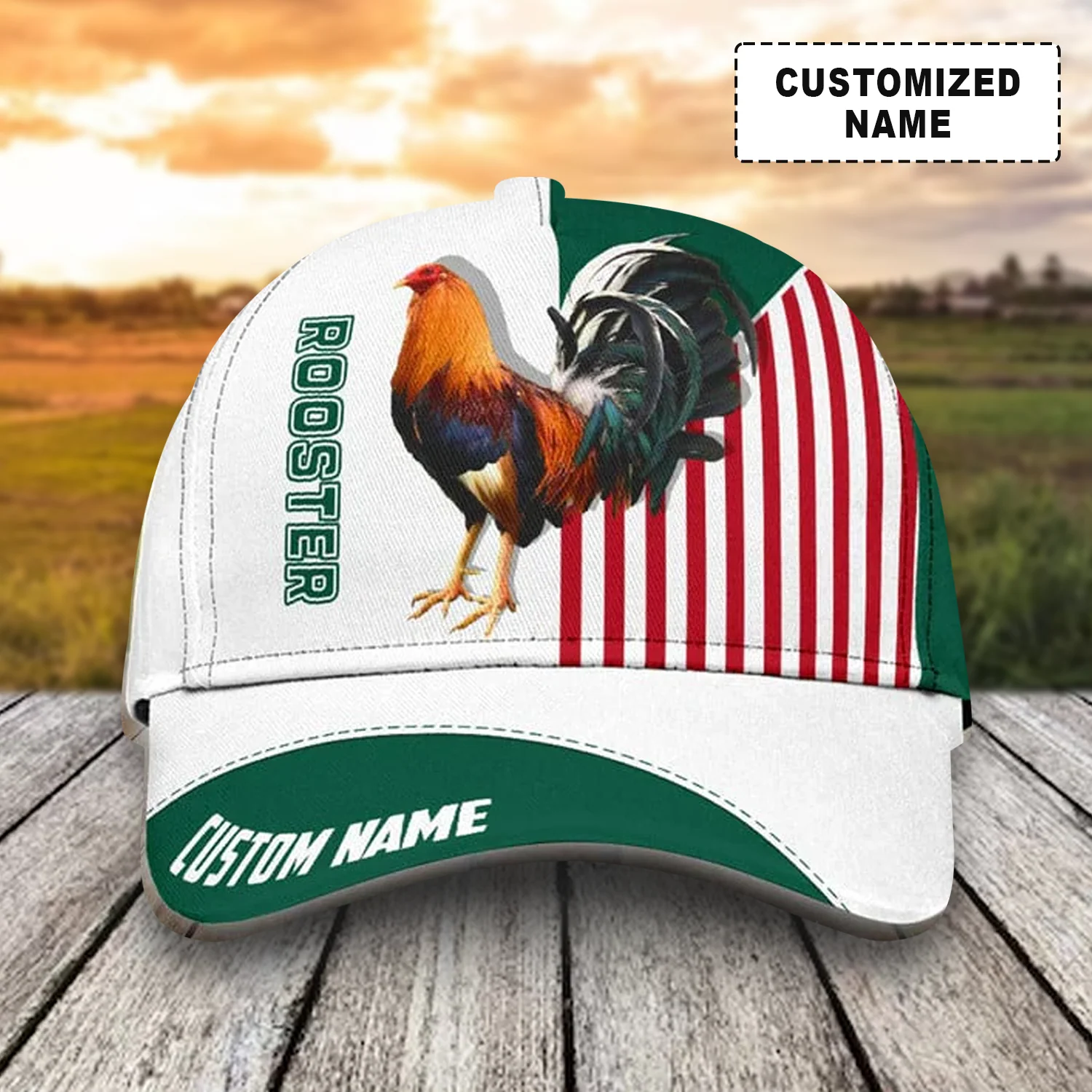 Customized Rooster Caps Hat, Rooster And Mexico Flag Green Hats, Best Farm Hat Gift For Men Women Farmer - Image 2